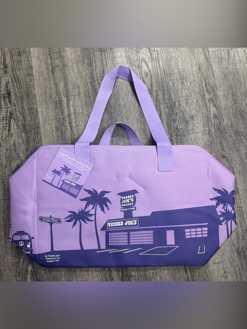Trader Joe's Purple Reusable Duffel Bag - Coastal Market Graphic